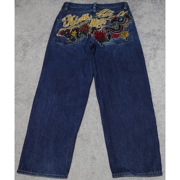 Ninth Hall Ambush Denim Jeans Men's 28 Blue Baggy Wide Leg Embroidered Casual - Picture 12 of 14